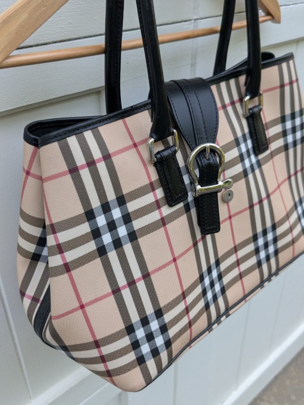 Burberry Nova Check Canvas & Black Leather Buckle Handbag (Established 1856) - Picture 9 of 13
